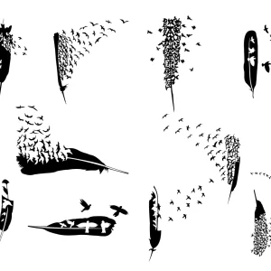 Feather with Birds - File 5 | SVG DXF EPS PNG | USA Gnome Clipart | Cricut Silhouette Cut File