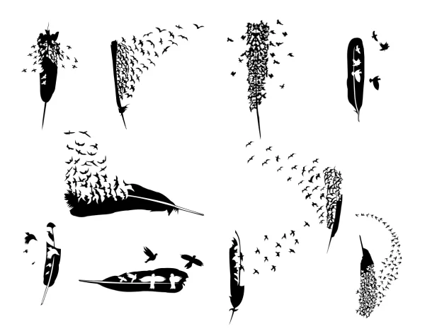Feather with Birds - File 5 | SVG DXF EPS PNG | USA Gnome Clipart | Cricut Silhouette Cut File